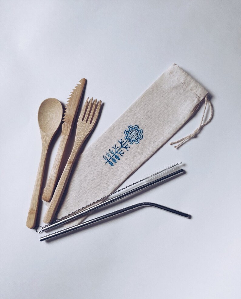 Picnic Set of Pouch with Reusable Straws and Bamboo Utensils Etsy
