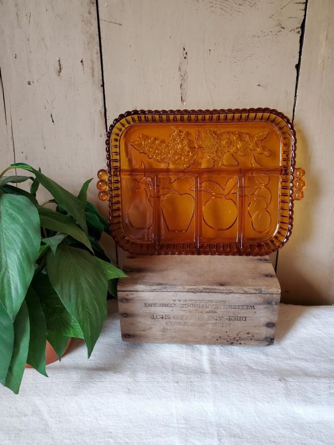 Vintage Amber Glass Serving Tray Etsy