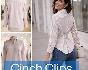 Magnetic Shirt Cinch Clip, No Sew Clothing Tightener, Dress and Top Waist Cincher, Hidden Fashion Styling Tool, Scarf & Sarong Clip