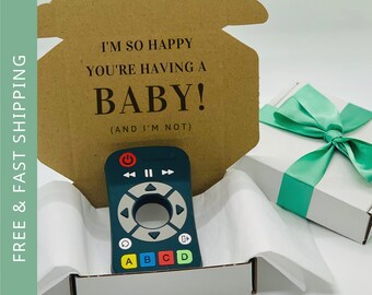 First Time Mom Gift Box With Organic Baby Remote Teether & Funny Message | Personalized Gift with Sensory Toy |  Unique Baby Shower Gift M9