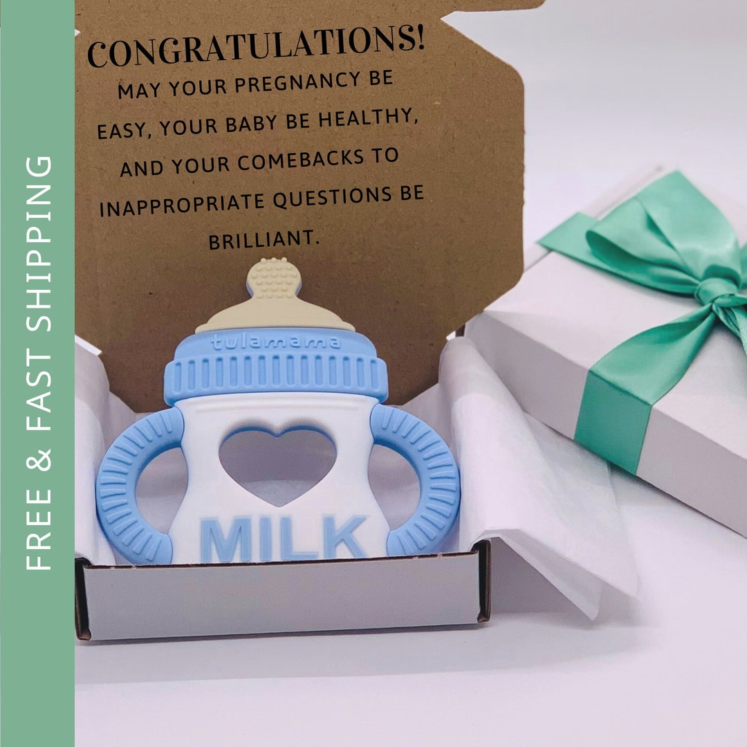 Pregnant Mom Gift Box With Blue Milk Bottle Organic Teether & Etsy