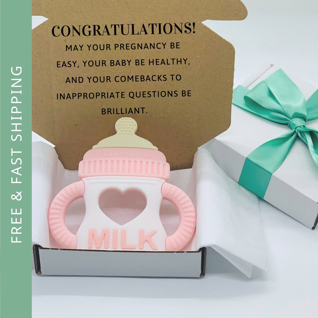 Pregnant Mom Gift Box With Pink Milk Bottle Organic Teether & Funny