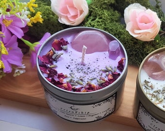 Friendship Crystal Candle, hand-poured soy candle, Rose Quartz, scented with Lemon Bergamot Essential Oils, vegan - Cosmic City Studios