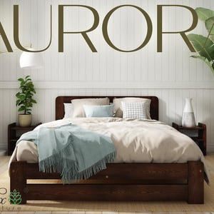 Nodax Wooden Solid Wooden Bed Frame in Walnut Finish - Model Aurora (F1) image 1