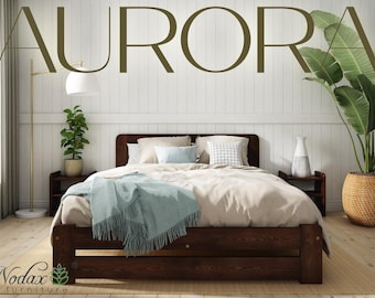 Nodax Wooden Solid Wooden Bed Frame in Walnut Finish - Model Aurora (F1)