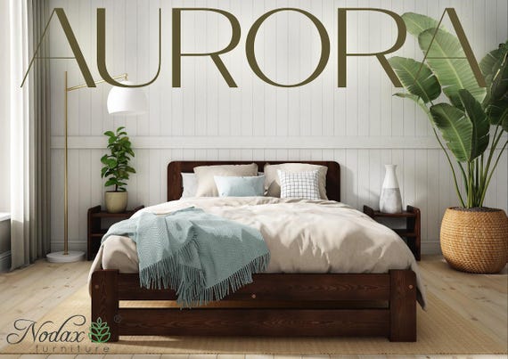 Nodax Wooden Solid Wooden Bed Frame in Walnut Finish - Model Aurora (F1)