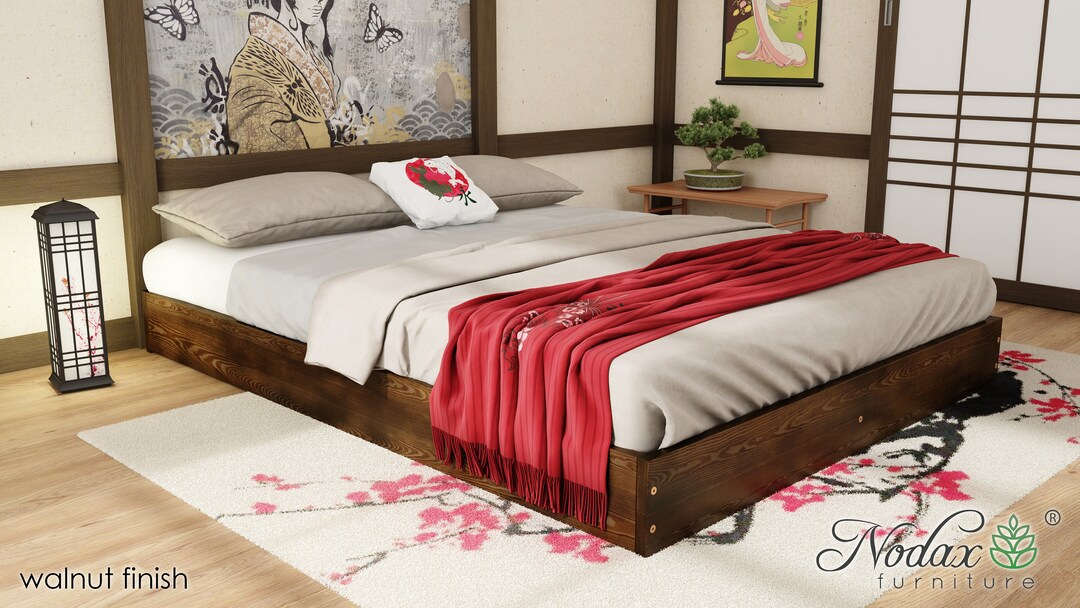 Nodax Wooden Platform Solid Bed Frame With Solid Slats Model f9 in Walnut Finish Etsy