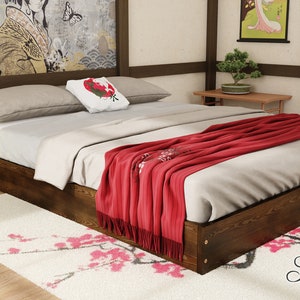 Nodax Wooden Platform Solid Pine Bed Frame With Solid Slats Model "F9" in walnut finish