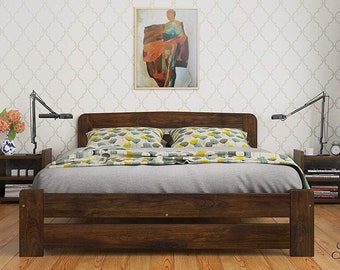 Nodax Wooden Solid Pine Bed Frame Model "F1" in walnut finish