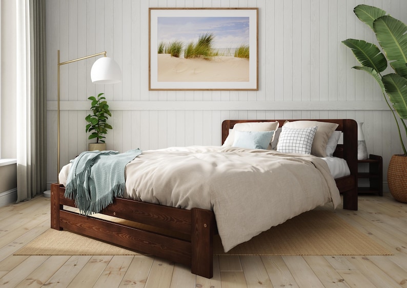 Nodax Wooden Solid Wooden Bed Frame in Walnut Finish - Model Aurora (F1) image 2