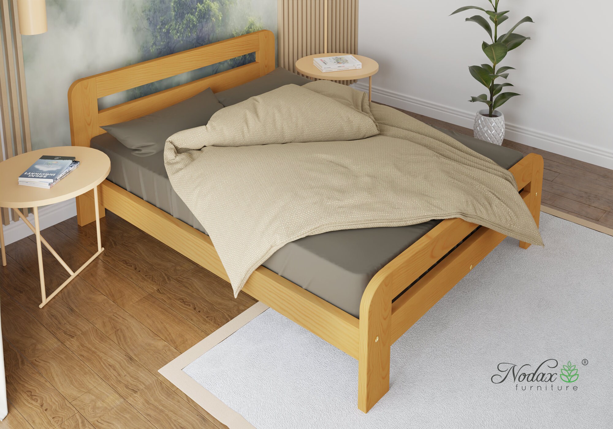 Nodax Wooden Solid Pine Bed Frame Model f2 in Alder Finish Etsy