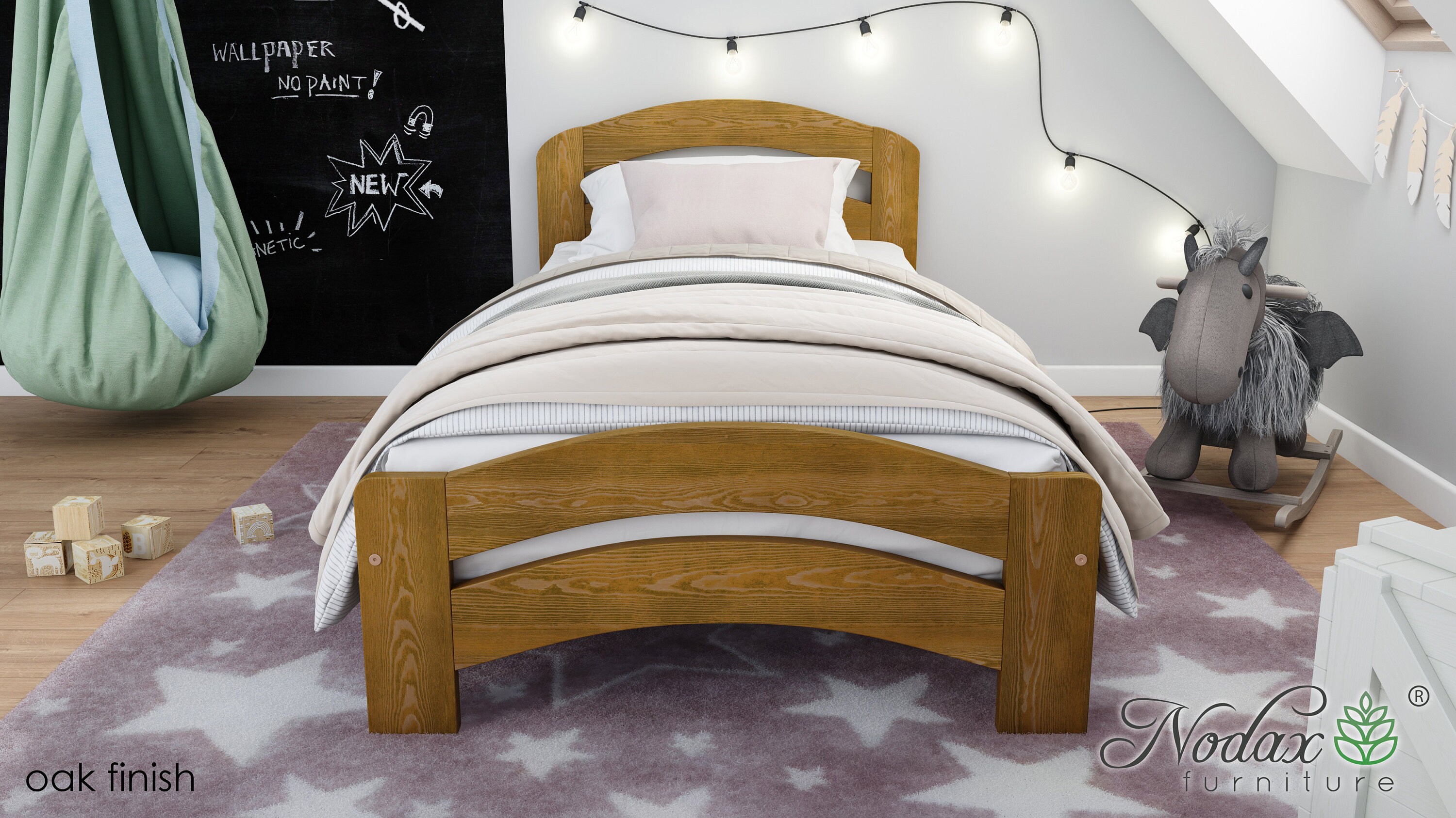 Nodax* Wooden Pine King Size Bed Frame F10 UK King 150 x 200 cm Oak finish 