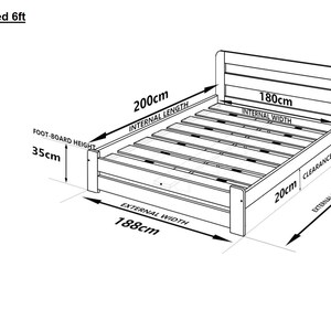 May include: Line drawing of a super king size bed frame with dimensions labeled in centimeters. The bed frame is 207 cm long, 188 cm wide, and 80 cm high. The internal dimensions of the bed are 200 cm long and 180 cm wide.