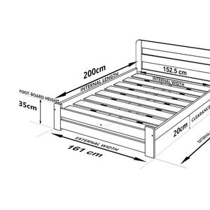May include: Line drawing of a king size bed frame with dimensions labeled in centimeters. The bed frame is 207 cm long, 161 cm wide, and 80 cm high. The internal dimensions of the bed are 200 cm long and 152.5 cm wide.