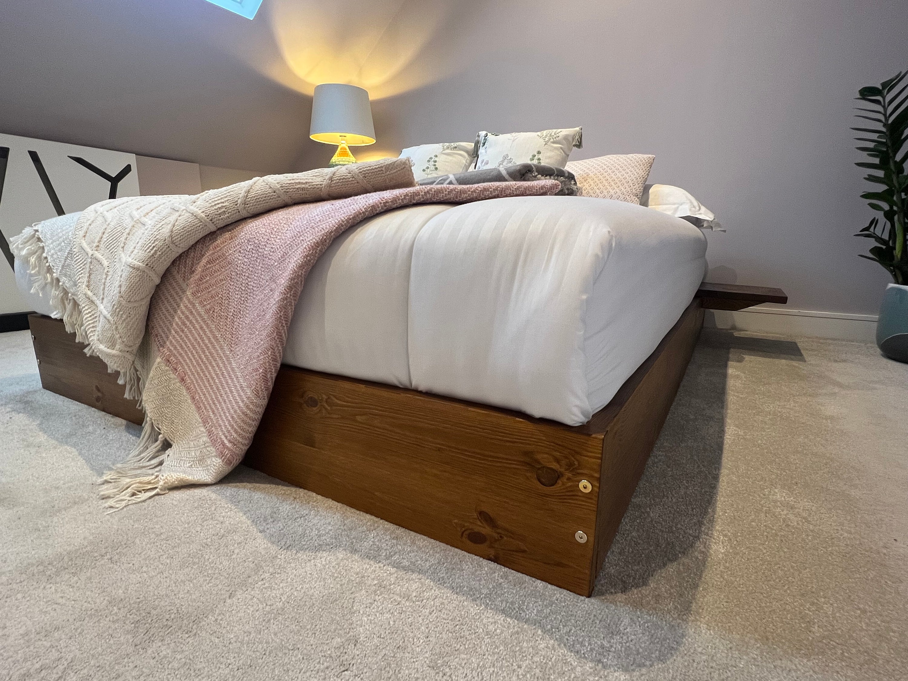 Low Platform Bed Frame Solid Pine Wood Japanese Style Oak Finish