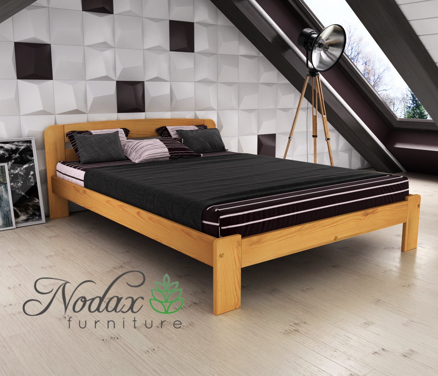 Nodax Wooden Solid Pine Bed Frame Model f4 in Alder Finish Etsy