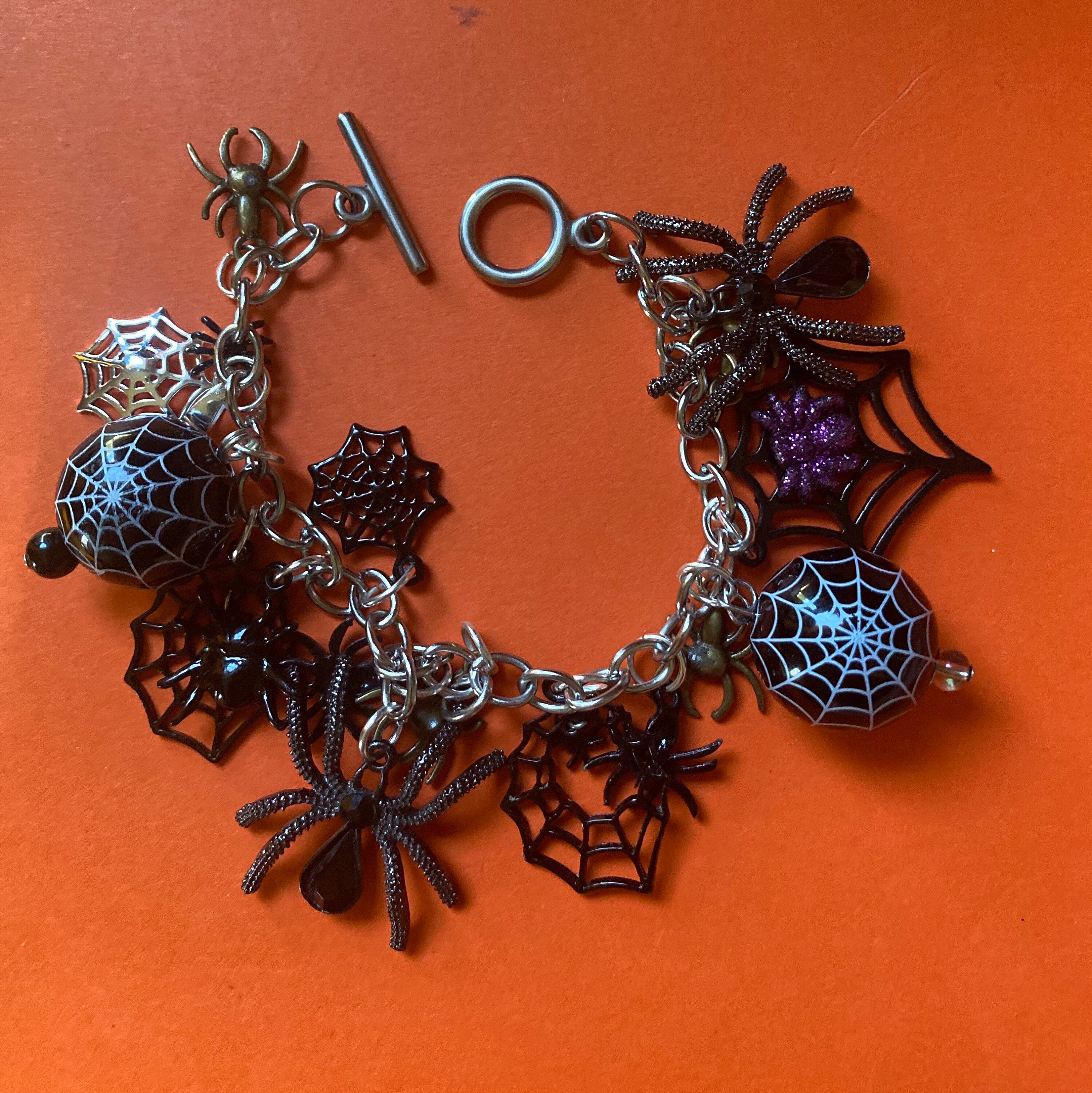 Spider bracelet with vintage Halloween charms Etsy