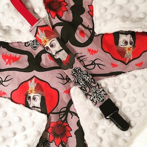 Horror movie baby Gifts, horror Baby Blanket, horror pacifier Clip, horror Bandana Bib, horror Burp Cloth, goth baby