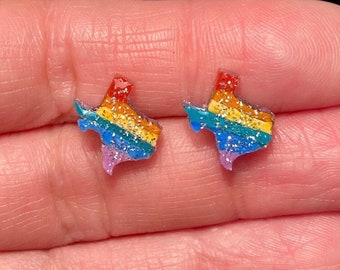 Texas Rainbow Resin Heart Stud Earrings, Texas earrings, Texas pride jewelry, lgbtq earrings, rainbow jewelry, Gay Pride, Pride earrings