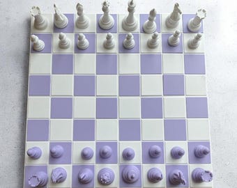 Lavender chess set with storage box, Large chess board, 3D Printed and customizable colors chess set, Extra Large Chess set, Chess gift set