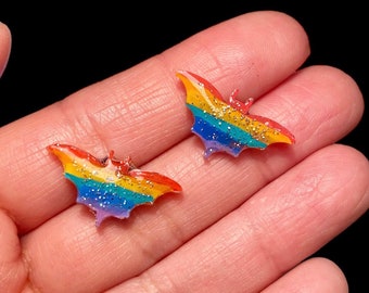 Rainbow bat stud Earrings, bat earrings, bat gay pride jewelry, lgbtq earrings, bat city  jewelry, Gay Pride, Pride earrings, rainbow bats