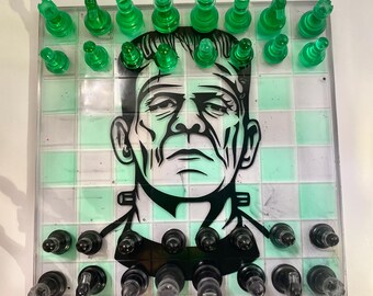 Frankenstein resin Chess Set, Frankenstein’s monster Resin Chess set, horror games , halloween games,  monster game, monster checkers set