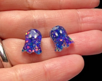 Purple Glitter Ghosties Stud Earrings, Ghost Earrings, Ghosties, Cute Ghosts, cute earrings for her, spooky earrings,spooky studs,cute studs