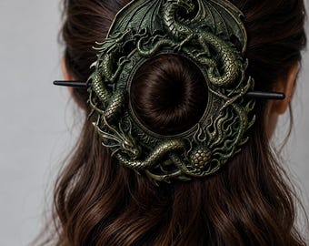 Dragon hair bun holder, Dragon Hair Brooch, Dragon accessories, gothic hair accessories, Goth hairpin, goth hair