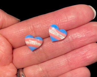 Trans Heart Stud Earrings, heart earrings, heart jewelry, lgbtq hearts, rainbow jewelry, transgender, transgender accessories, trans flag