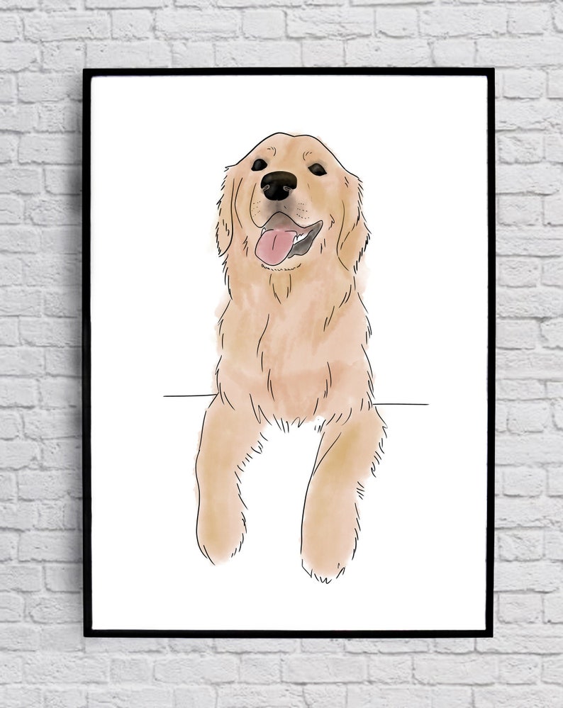 Golden Retriever Digital Print Art Dog Drawing Watercolor Etsy