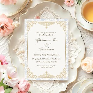 Elegant Tea Party Invitation, Vintage Luncheon Invite Template, Bridal Shower Tea Canva Digital Download, Printable Victorian High Tea