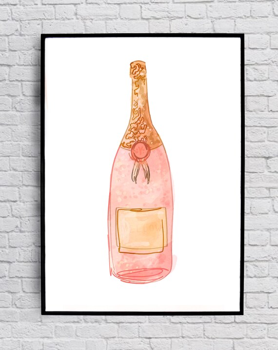 Champagne Bottle Digital Watercolor Print Instant Download Etsy