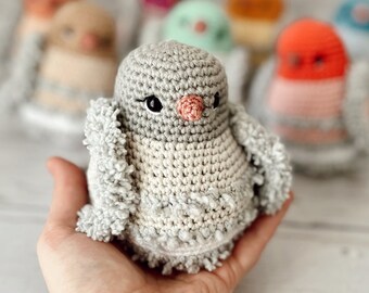 Personalized Crochet Pigeon - Amigurumi Bird with Curly Feather - Custom Cotton Stuffed Bird