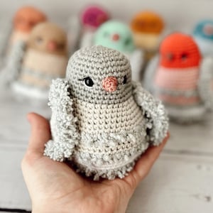 Pi la Paloma / Paloma de crochet personalizada - Pájaro amigurumi - Paloma colorida personalizada - Diseño de plumas rizadas - Chubby Pigeon