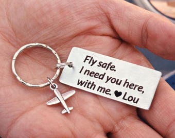 Personalized Fly Safe I Need You Keychain, Custom Engraved Gift for Airplane Pilot, Flight Attendant, Aviation Crew, or Frequent Traveler