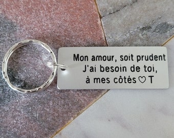 Soit Prudent Drive Safe Keychain, Personalized Engraved Couples Keychain in French, Husband, Driver gift, French Quote Custom Keychain