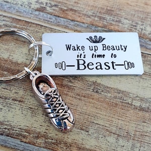Wake up Beauty, it&#39;s time to Beast Keychain, Gym Keychain, Working out, Bodybuilding, Gym Lover, Dumbbell, Lifting Weights