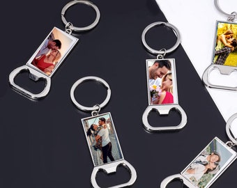 Personalized Photo Bottle Opener Keychain, Custom Silver Metal Keyring with Photo, Boyfriend Gift, Father's Day Gift