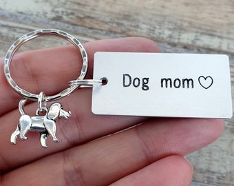 Dog Mom Keychain, Personalized, Engraved Keychain, Dog Charm, Custom Message, Dog, Animal, Pet Keychain, Fur Baby, Dog Owner Gift, Dog Lover