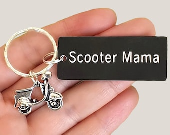 Scooter Mama Personalized Keychain, Scooter Charm,  Scooter Papa Keyring, Couples Keychain, Engraved, Husband, Girlfriend Gift