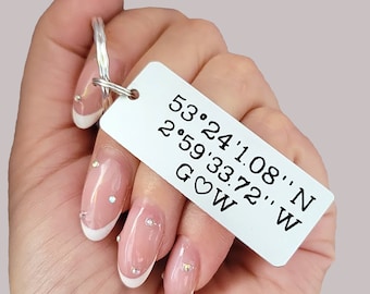 GPS Coordinates, Couples Keychain, Personalized Gift for Him, Engraved Latitude Longitude Keyring, Long Distance Relationship, Lovers Gift