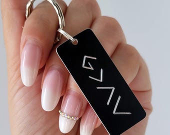 Personalized God Is Greater Than the Highs and Lows Keychain • Faith Custom Engraved Black Aluminum Key Ring •  Religious Gift