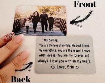 Personalized Photo Wallet Card, Engraved Custom Text Metal Wallet Insert Love Message, Couple, Husband, Boyfriend, Family, Anniversary Gift