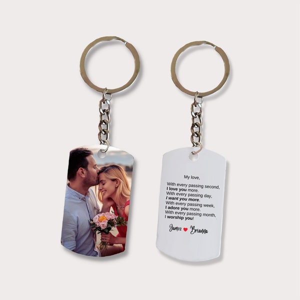 Custom Double-Sided Photo Keychain with Love Quote, Personalized Relationship Couples Gift, Unique Photograph Keyring Keepsake, Customizable