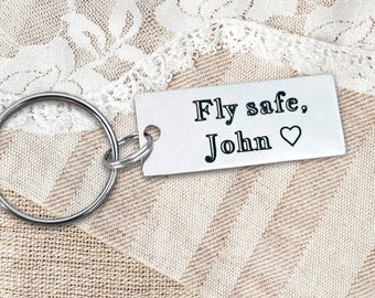 Fly Safe Keychain Personalized, Pilot Gift, Boyfriend Gift from Girlfriend, Husband Gift, Custom Engraved Keychain, Travel Safe Gift