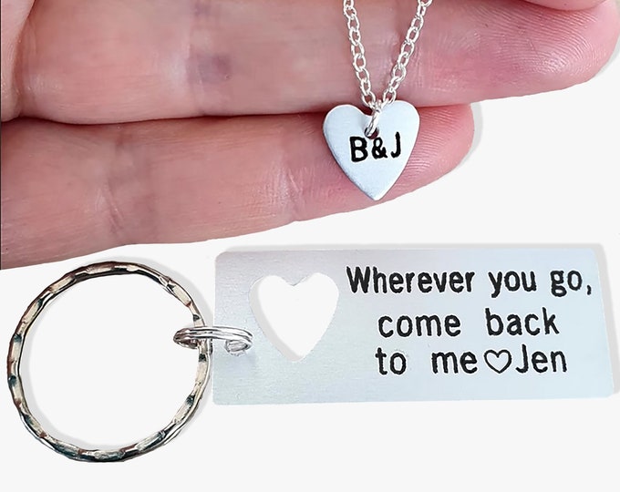 Couples Keychain and Necklace Set, Custom Engraved, Couples Gift, His and Hers, Boyfriend, Girlfriend, Personalized, Matching Lovers Gift