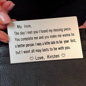 Gepersonaliseerde Gegraveerde Wallet Card, paar, man, vriendje gift, zilveren metaal, verjaardag, metalen portemonnee invoegen, liefde bericht, aangepast