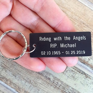 Memorial Keychain, Riding with the Angels, Ride Safe, Personalized, Engraved, Remembrance, Biker gift, Motorcycle, Bike, Couples Gift, Rider