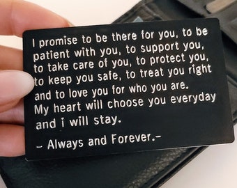 Personalized Engraved Black Wallet Card, Black Metal Wallet Insert with Custom Text Love Message Couple, Husband, Anniversary, Promise Gift