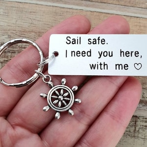 Sail Safe Keychain, Personalized, Anodized Aluminum, Couples Keychain, Engraved, Husband, Boyfriend Gift, Boat, Ship's wheel, Ship Captain